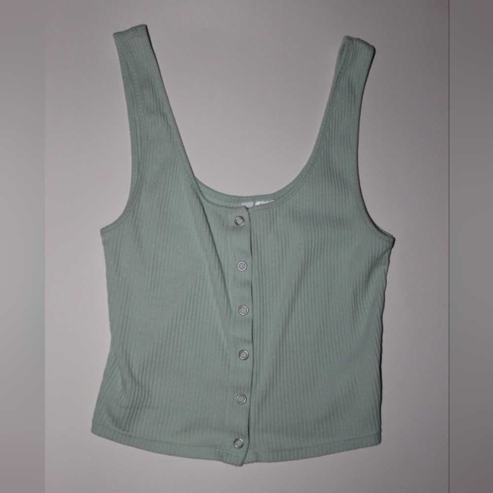 Divided H&M Basic Ribbed Mint Green Button Down Crop Tank Size S